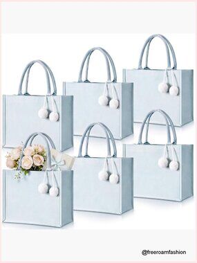 DIY Wedding Tote Bags Set of 6 Canvas Bridesmaid Bags with Pom Poms